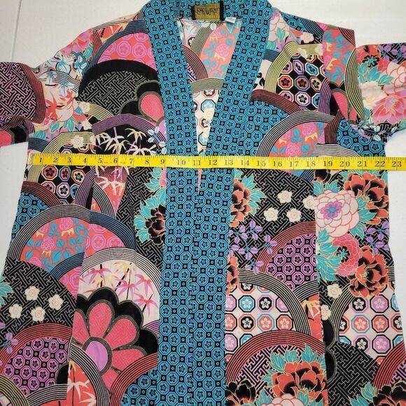 Bob Mackie Wearable Art Colorful Kimono Jacket Duster Cardigan Retro Pattern - Picture 9 of 10
